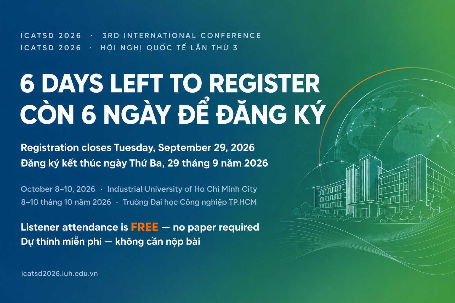 REGISTRATION DEADLINE NOTICE • ICATSD 2026