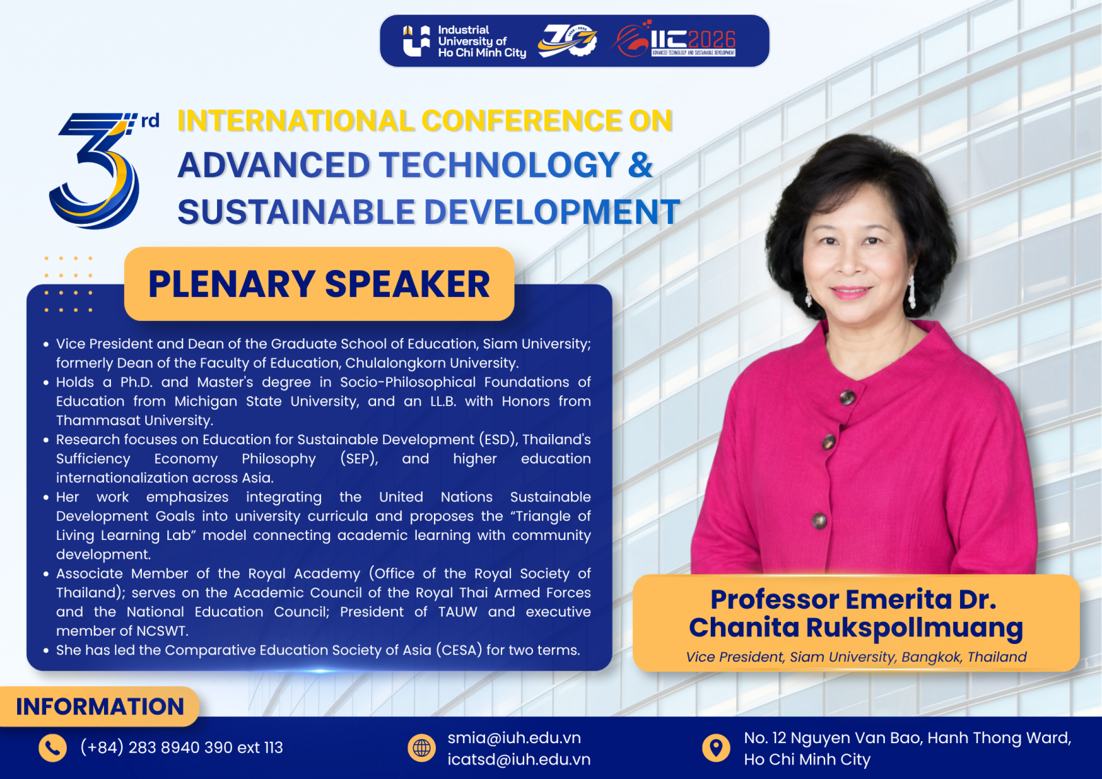 ICATSD2026 - Plenary Speaker 3:  Professor Emerita Dr. Chanita Rukspollmuang	